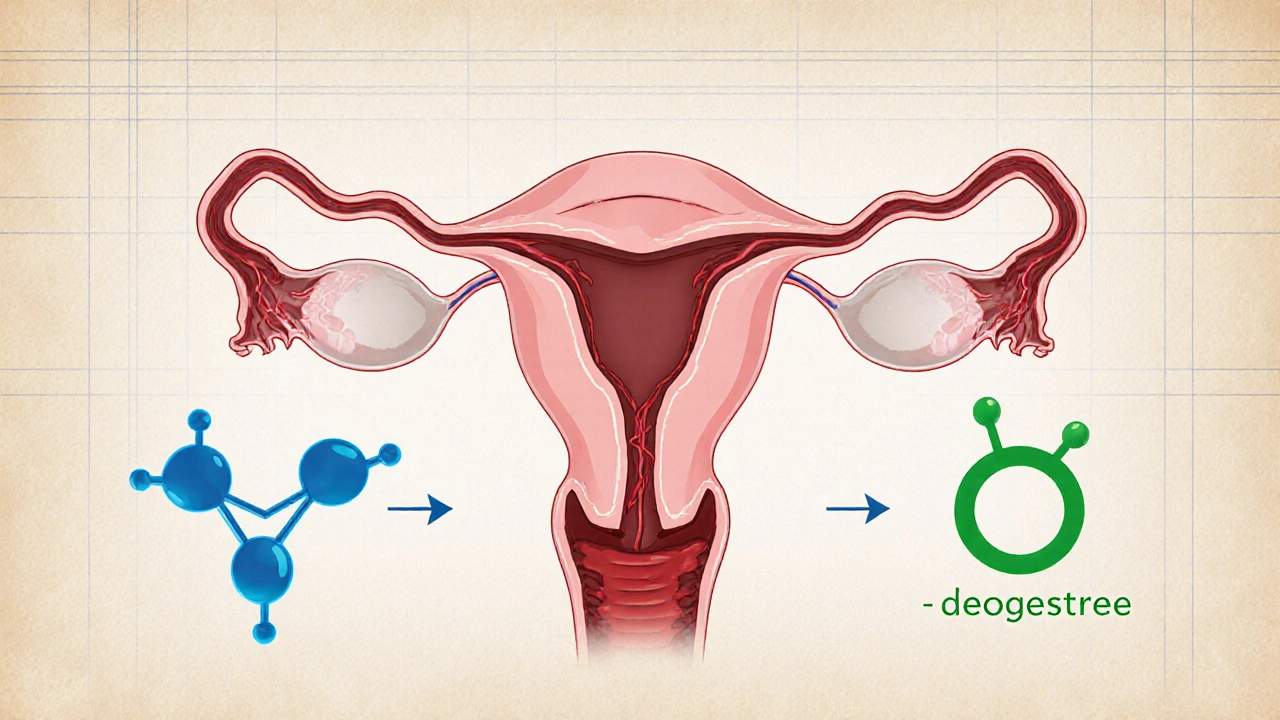 Illustration showing estrogen and progestin effects on the uterus and ovulation.