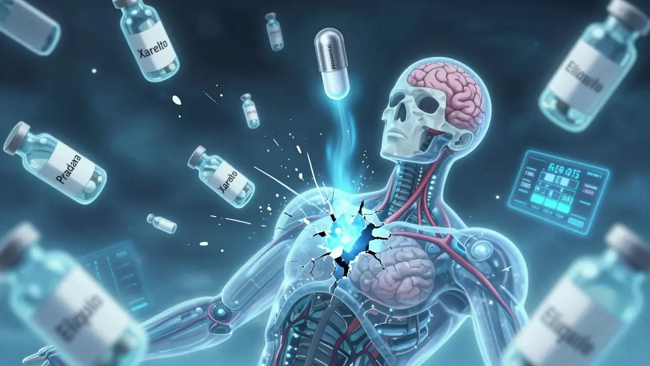 A universal reversal capsule healing a bleeding brain with calm blue energy.