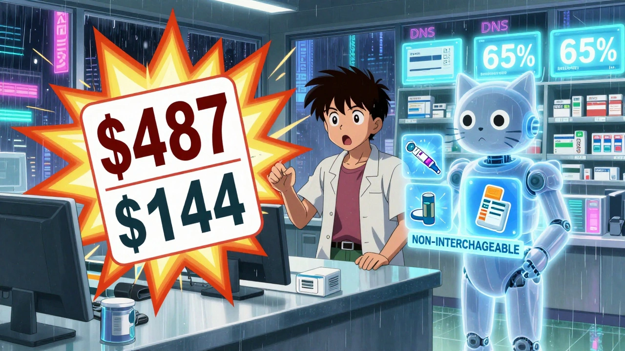 Patient stares at exploding price tag as a robotic cat explains why their biologic drug can&#039;t be substituted.