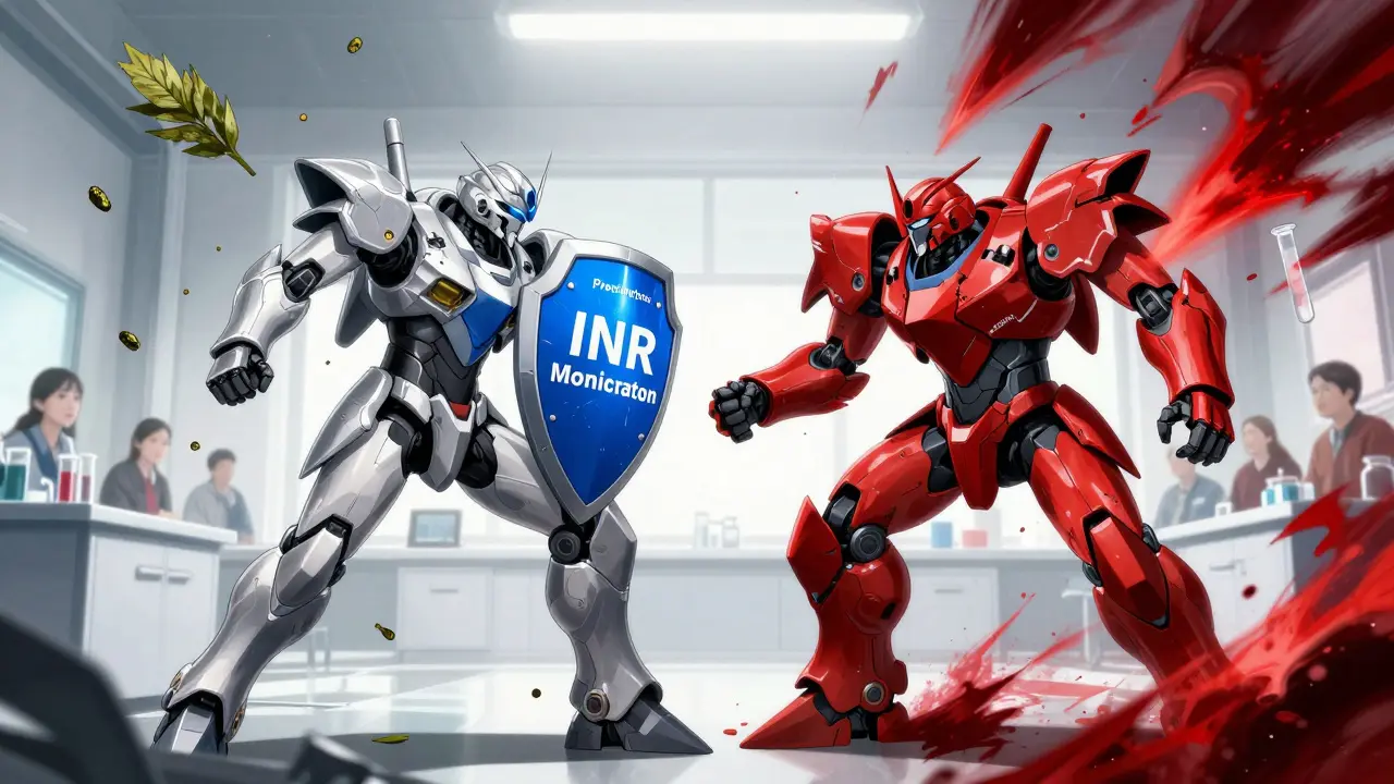 Two armored figures clashing in a lab — one precise and blue, the other jagged and red, symbols of safe vs. risky treatment.